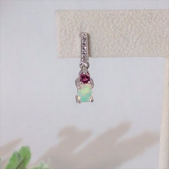 Opal, Garnet & White Topaz Earrings - Picture 5 of 6